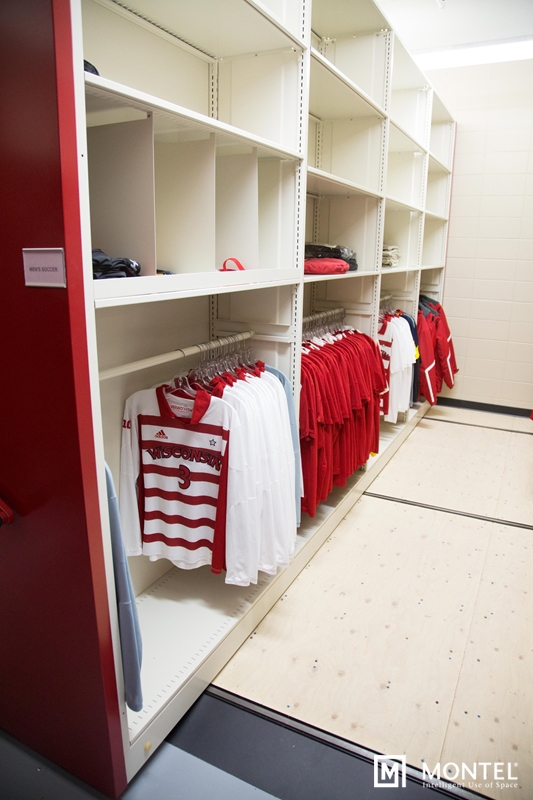 Clothing racks store jerseys and uniforms the way they were intended to be stored.