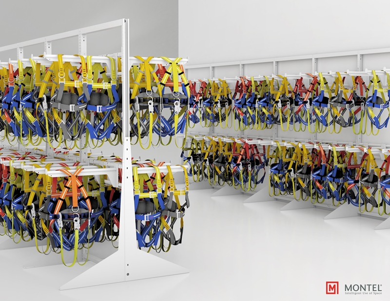 Safety harness storage cabinet